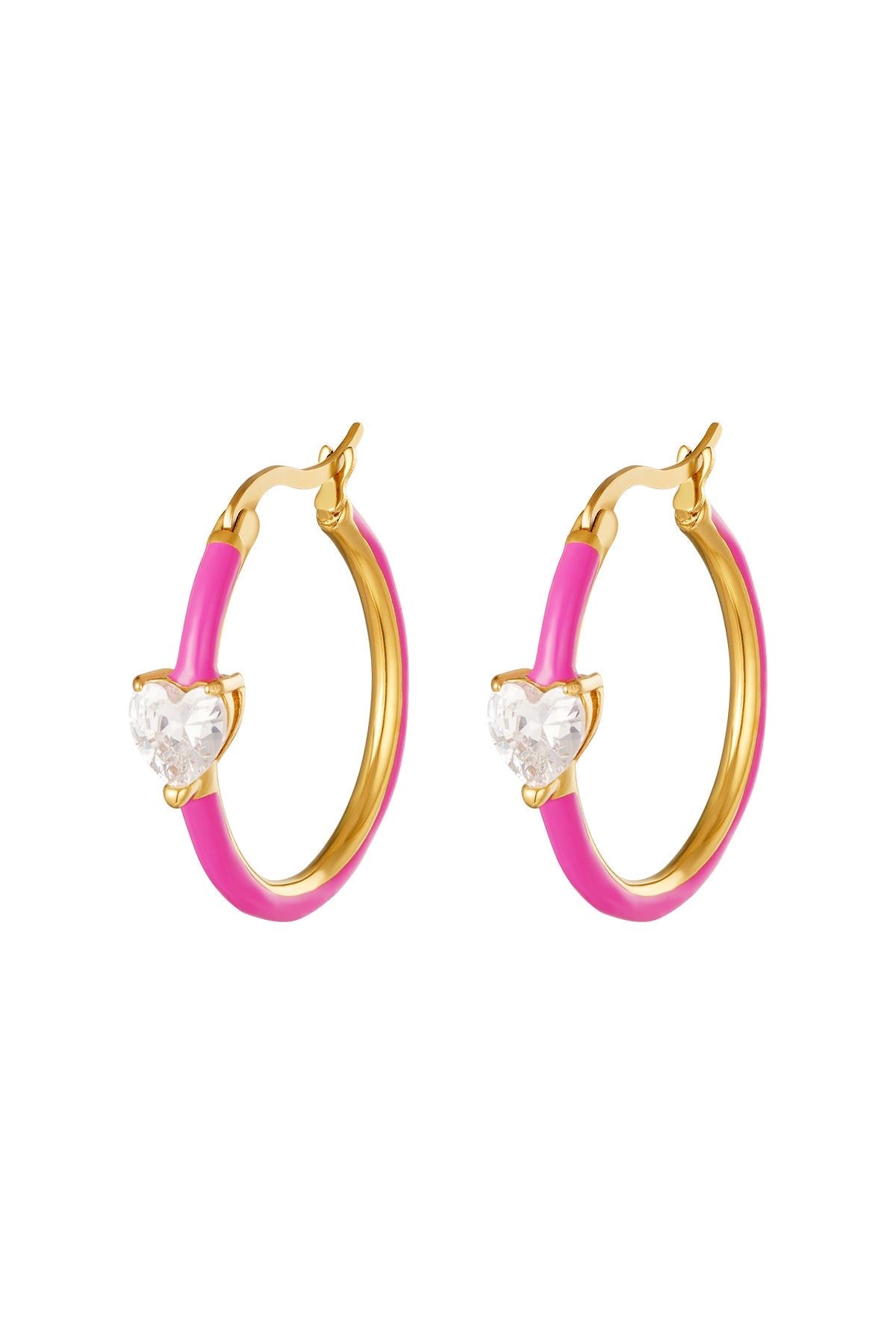 Heart Diamond Earrings Pink/Gold