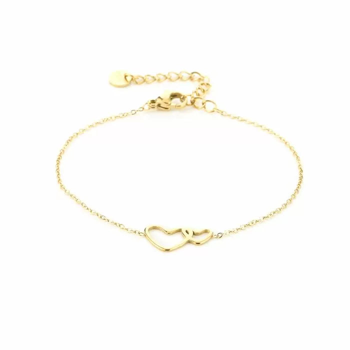 Double Heart Bracelet Gold